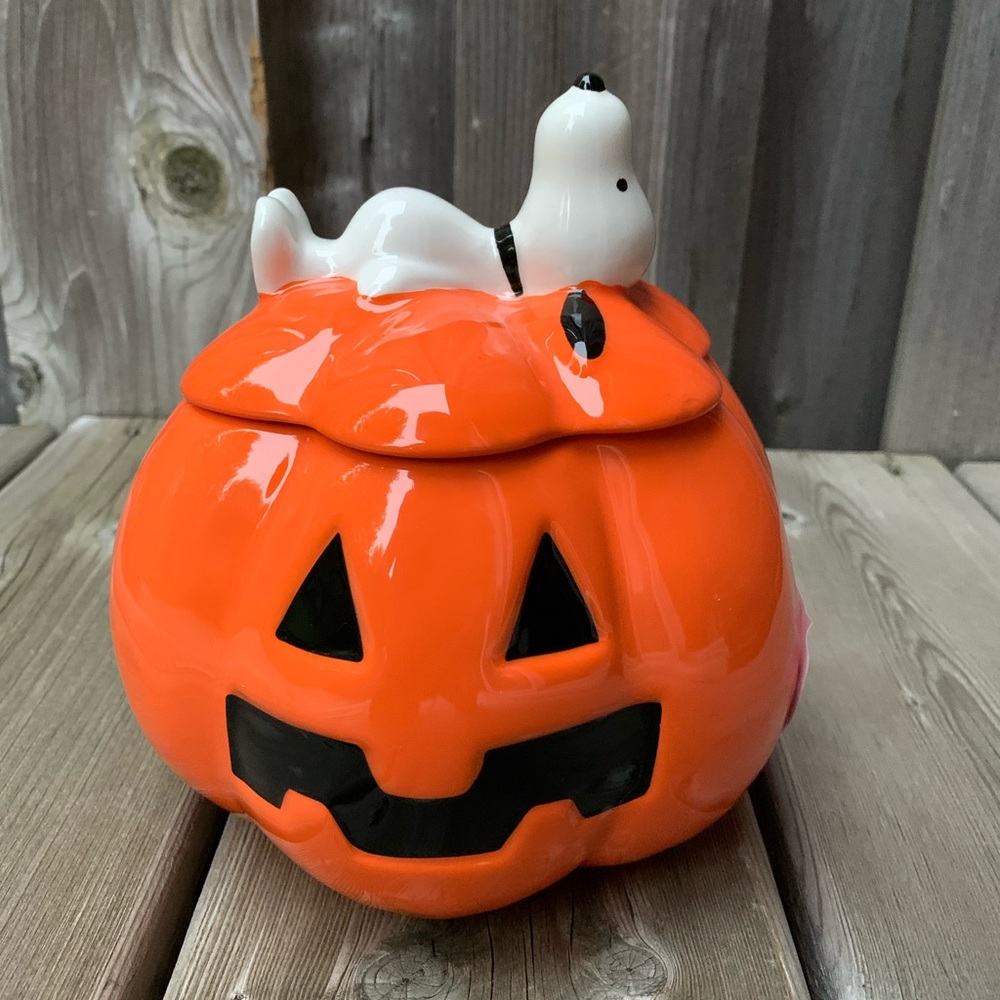 NWOT Rae Dunn Snoopy Double Sided Pumpkin Canister 7”